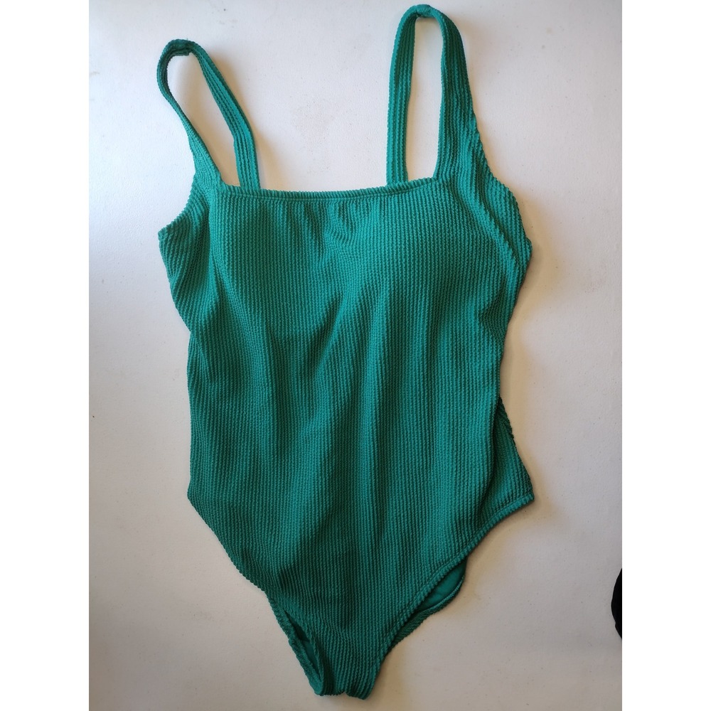 Kona Sol Womens Emerald Green‎ Textured Square Neck One Piece Swimsuit Size 17